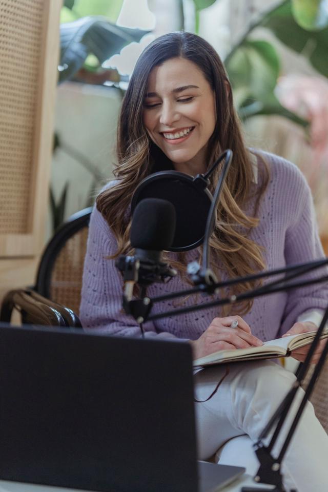 A creator recording a podcast